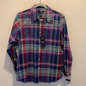 NWT Chaps Womens Button Down. Lots of color! Contrast at interior collar&sleeve.